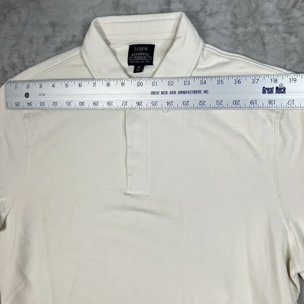 J Crew Polo Rugby Pullover Sweatshirt Mens M Cream Fleece Cotton Preppy BW510‎